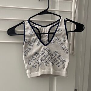 FP Movement by Free People White and Navy Crop Top
